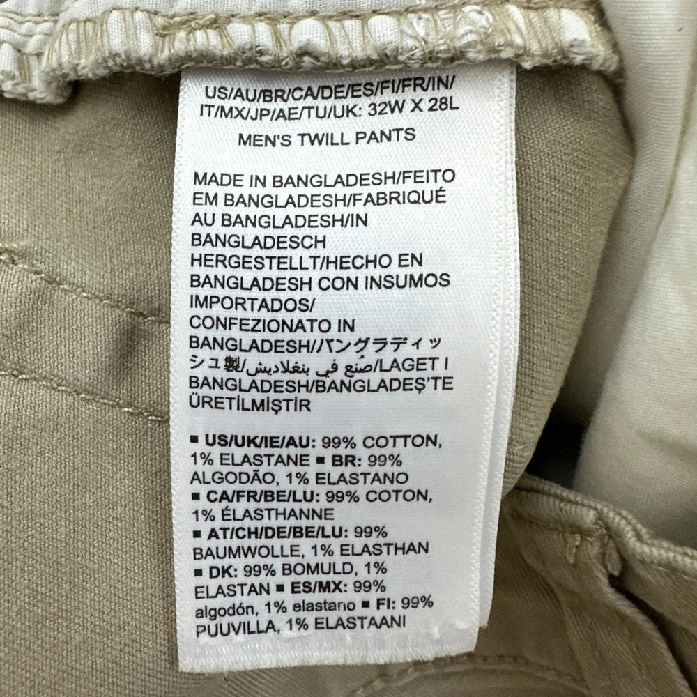Amazon Essentials Twill Pants Mens 32x28 Beige Slim Fit 5-Pocket Chino Trousers